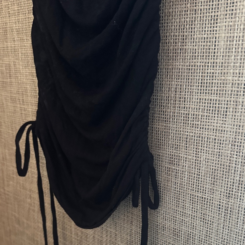 Chic Black Ruched Mini Dress - Picture 2 of 4